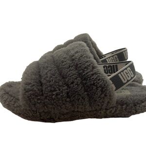 UGG 1098494K Fluff Yeah Slide Gray Sheepskin Wool Slippers Gray Size 5